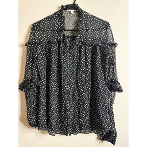 Women's Jonathan Simkhai Black & White Polka Dot Sheer Blouse Size 2